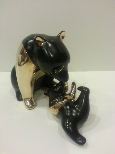 Loet Vanderveen Panda and Baby (Black) Sculpture